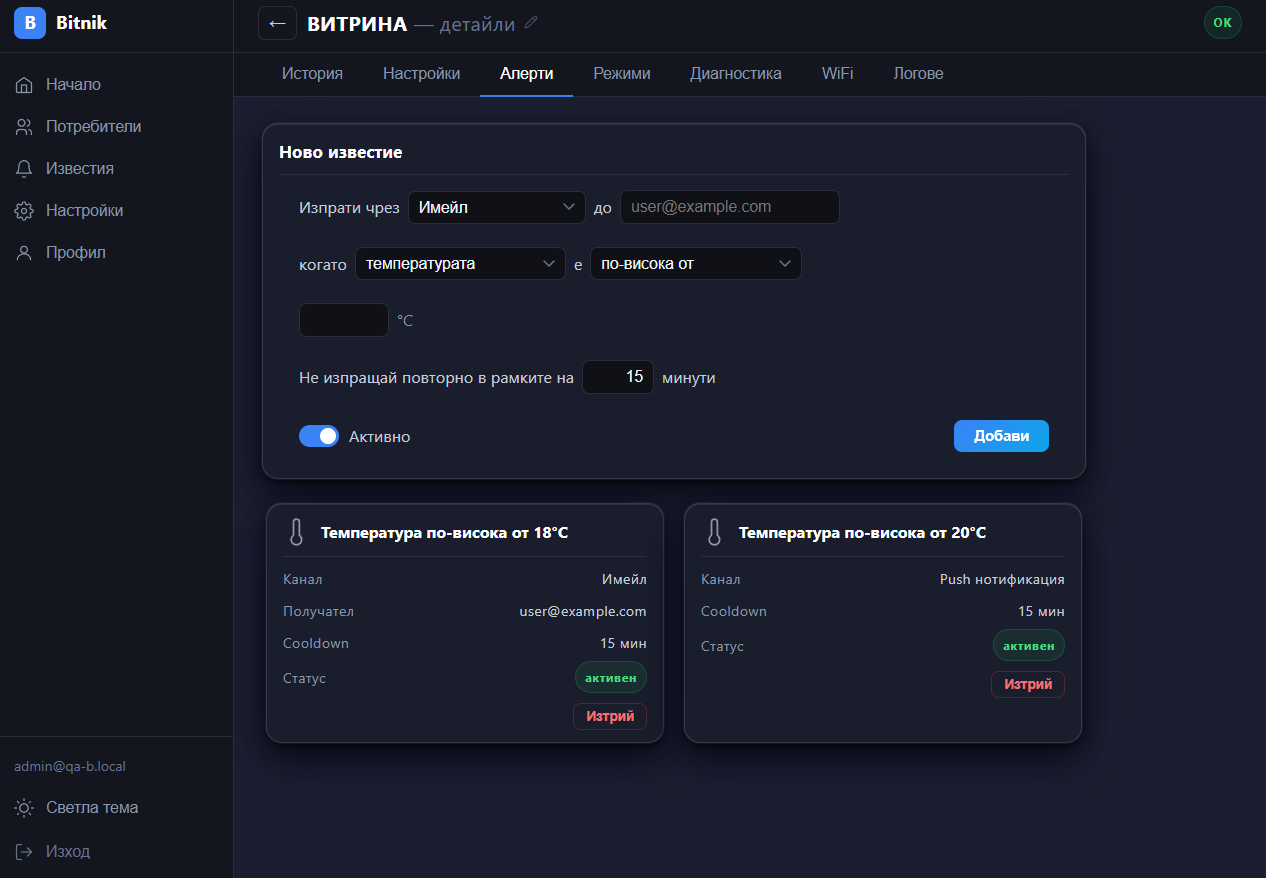 Bitnik Cloud — Алерти и известия